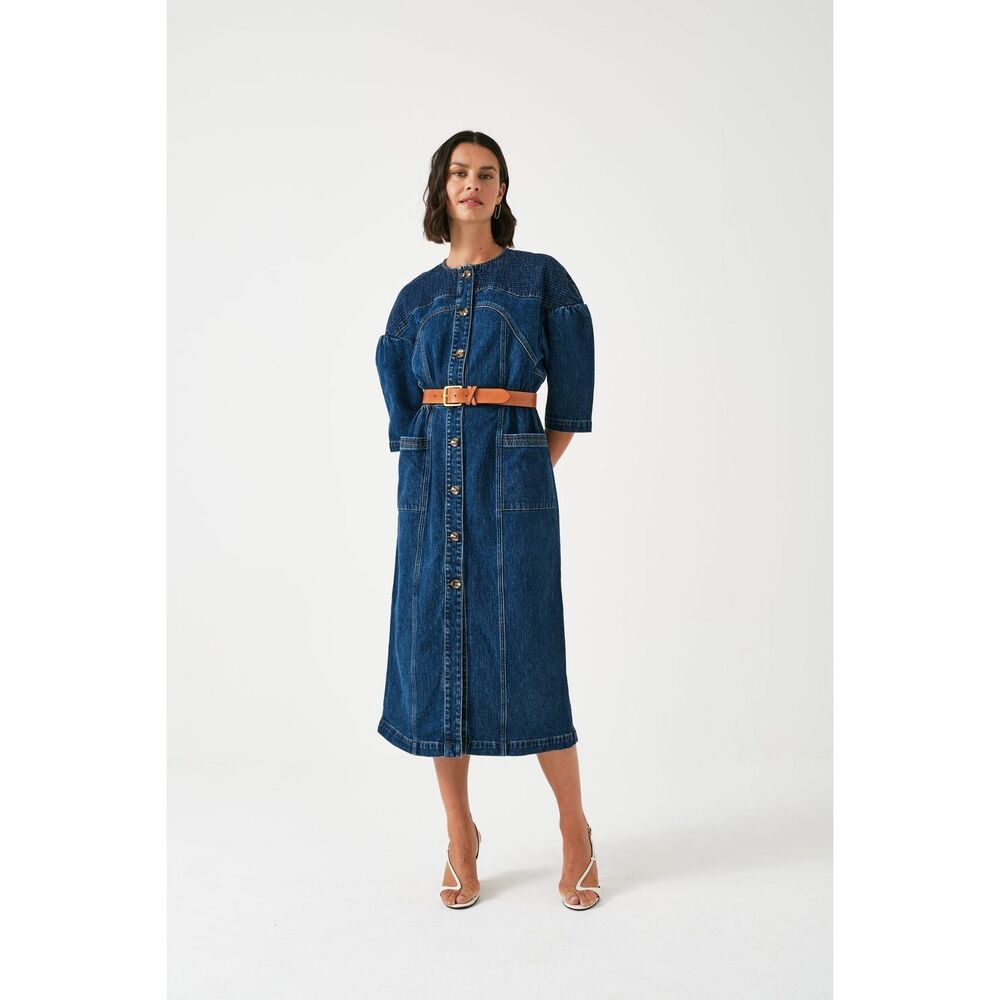 Seventy+ Mochi Zaha Vintage Midi Dress in Blue Demin size XS  NWT - Picture 2 of 8